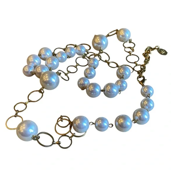 RJ GRAZIANO Faux Pearl and Gold-Tone Circle Chain Link Long Necklace - Picture 9 of 9